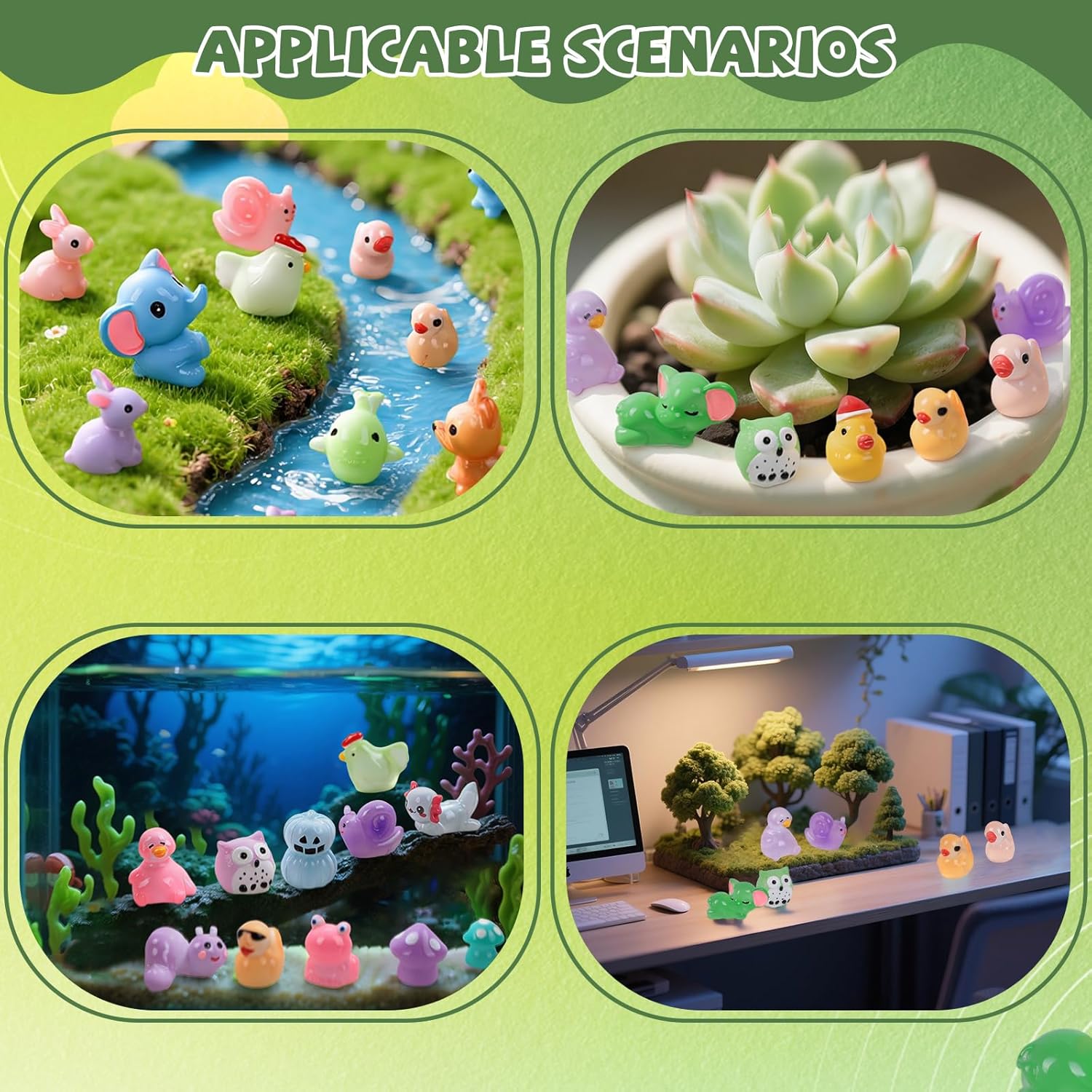 150 PCS Luminous Mini Resin Animals, Glow in The Dark Fairy Garden Decor, Mini Ducks Frogs Turtles Figurines for Aquarium, Terrarium, Slime Charms & Potted Plant Landscape Decoration-VerdiqueGarden