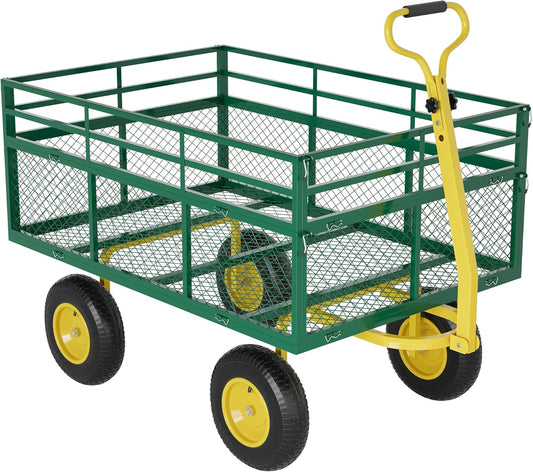 3-in-1 Heavy-Duty Steel Garden Cart, 1400 Lbs Garden Wagon, with 13 Inch All-Terrain Tires and Removable Mesh Side Panels, 180° Rotating Handle, Metal Multi-Function Carts, Outdoor Gardens Wagon Cart-VerdiqueGarden