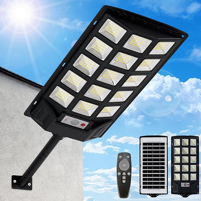 Solar Lights Outdoor,IP66 Waterproof Solar Street Lights with Motion Sensor & Remote,6500K Dusk to Dawn Street Lamps for Parking Lot/Yard/Garden-VerdiqueGarden