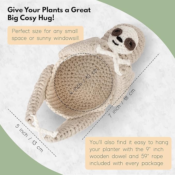 Home Decor Sloth Hanging Planters for Indoor Plants, Indoor/Outdoor Hanging Plant Holder, Plant Hanger Gift Idea for Sloth Lovers, Animal Wall Planter, 4 inch-VerdiqueGarden