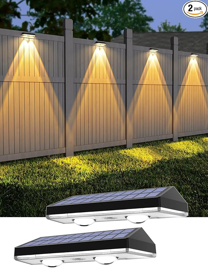 Solar Fence Lights,Warm White & Cold White & Mixed Color 3 Modes Bright Lens LED Dusk to Dawn Deck Light Outdoor Waterproof,Solar Outdoor Lights for Backyard/Railing/Wall (2Pack)-VerdiqueGarden