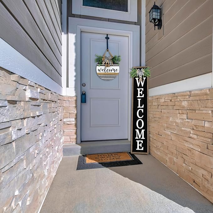 Surfapans Welcome Sign for Front porch Standing 45"X9"Large Wood Frame Outdoor Tall Welcome Signs Vertical Decor for Farmhouse Rustic Home Modern Outside Front Door Wall Decorations (Wood Black)-VerdiqueGarden