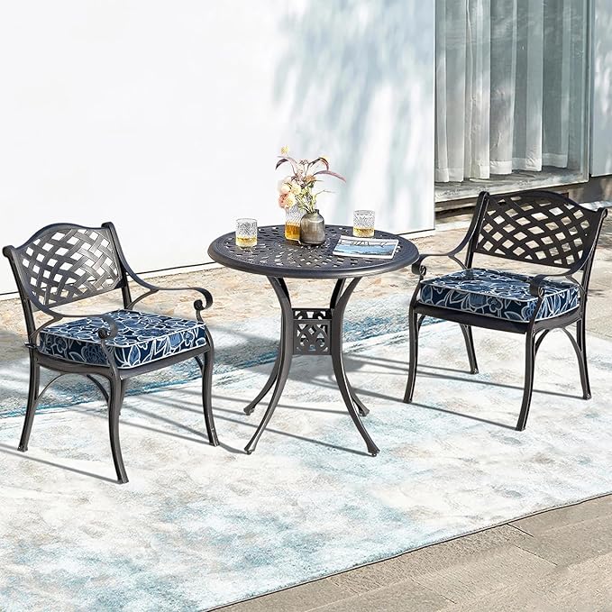 LVTXIII Patio Chair Cushions 22"x22"x3", Water-Repellent Outdoor Seat Cushions for Patio Furniture, Square Chair Pads with Ties for Home Garden Decoration, Set of 2, Flower Navy-VerdiqueGarden