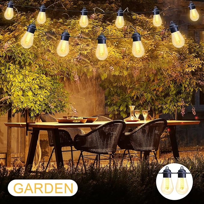 Honche Solar Lights Outdoor Waterproof LED IP66 with 15 Edison Bulb Warm White String Lights Patio Lights Decorate for Christmas Camping Wedding Birthday Backyard Gazebo Party-VerdiqueGarden
