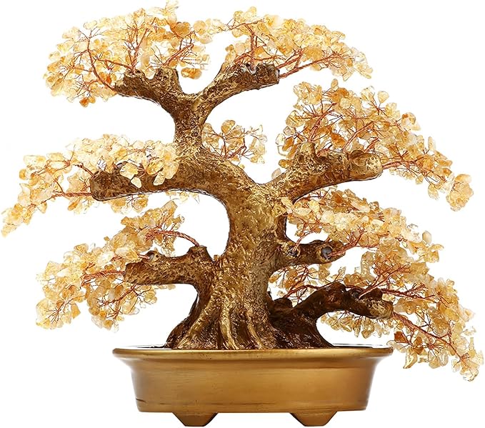Feng Shui Money Tree Large Pine Tree Style Crystal Quartz Lucky Tree Gem Tree for Office Home Feng Shui Decoration for Wealth/Fortune and Luck (Yellow)-VerdiqueGarden