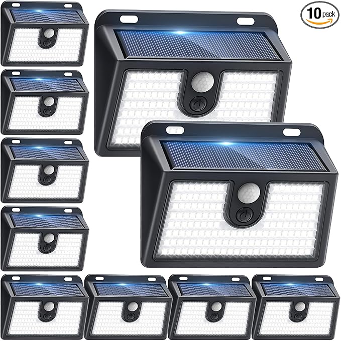 Solar Lights Outdoor Motion Sensor, 10 Pack 149 LED Waterproof Solar Powered Fence Lights, 3 Lighting Modes Security Wall Light for Outside Backyard Deck Garden Door Step Walking Dog, Cold Light 6500K-VerdiqueGarden