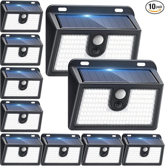 Solar Lights Outdoor Motion Sensor, 10 Pack 149 LED Waterproof Solar Powered Fence Lights, 3 Lighting Modes Security Wall Light for Outside Backyard Deck Garden Door Step Walking Dog, Cold Light 6500K-VerdiqueGarden