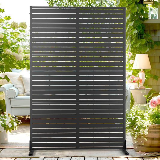 72" H×47" W Metal Privacy Screen Outdoor Privacy Screen Freestanding, Outdoor Privacy Screens and Panels for Patio Lawn Deck, Outdoor Privacy Panels Decorative Privacy Fence(Consists of 3 Panels)-VerdiqueGarden