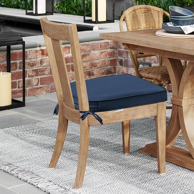 Sunbrella Round Corner Seat Cushions, 17" x 16" x 2", Set of 4, Indoor Outdoor Water Repellent Universal Chair Pads with Ties for Patio Furniture, Garden Dining Chairs, Specrtum Indigo-VerdiqueGarden