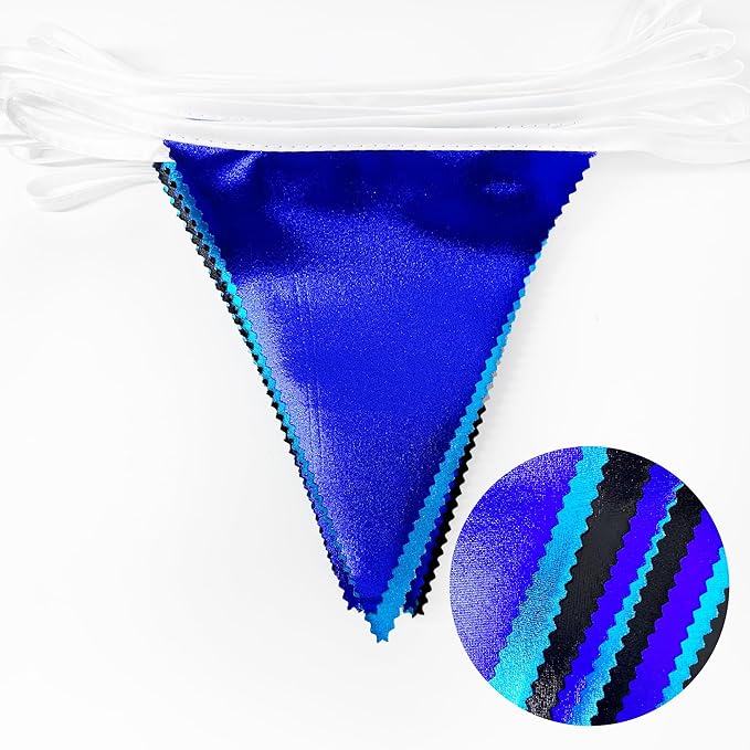 Black Blue Party Decorations Metallic Fabric Triangle Pennant Banner Flag Bunting Garland for Video Game Nautical Birthday Graduations Retirement Wedding Bachelorette Outdoor Holiday Party Supplies-VerdiqueGarden