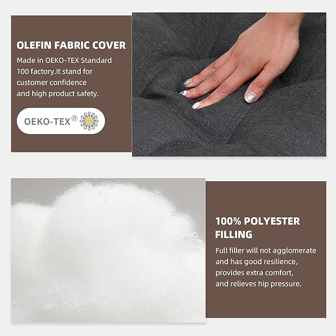 RACE LEAF Outdoor Seat Cushions Set of 2, 19" x 19" Square Patio Cushions, Plump Filling Tufted Water-Resistant Olefin Chair Seat Cushion with Ties for Non-Slip Support, Gray-VerdiqueGarden