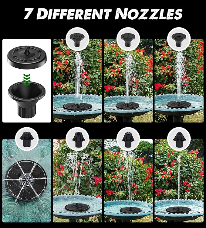 Solar Fountain Glass Panel with 2200 mah Battery, 3.5W Floating Solar Water Fountain with 4 Fixed Rods, Solar Fountain Pump for Bird Bath, Garden, Pond, Pool, Outdoor-White Lights-VerdiqueGarden