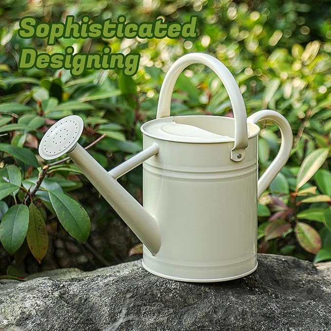 1 Gallon Watering Can for Plants, Watering Cans for Indoor&Outdoor Gardening, Galvanized Steel Watering Pot with Removable Spout, Metal Water Can with Ergonomic Movable Handle(White)-VerdiqueGarden