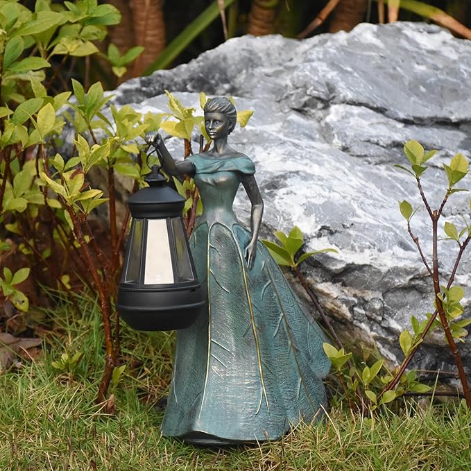 Fairy Garden Statue Solar Garden Decor Resin Statue with Lights for Yard Lawn Decorations Outdoor Patio Gardening Gifts for Women 5.5 * 9.5 * 11.5 Inch-VerdiqueGarden