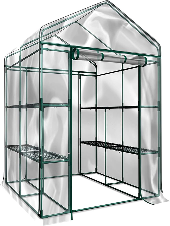 Home-Complete 514537FXW Walk-in Greenhouse-Indoor Outdoor with 8 Sturdy Shelves-Grow Plants, Seedlings, Herbs, or Flowers in Any Season-Gardening Rack, Green-VerdiqueGarden
