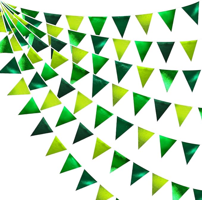 Gradient Green Party Decorations Metallic Fabric Ombre Green Triangle Pennant Banner Flag Bunting for Graduation Birthday Retirement Wedding Bachelorette Spring Summer St Patrick's Day Party Supplies-VerdiqueGarden