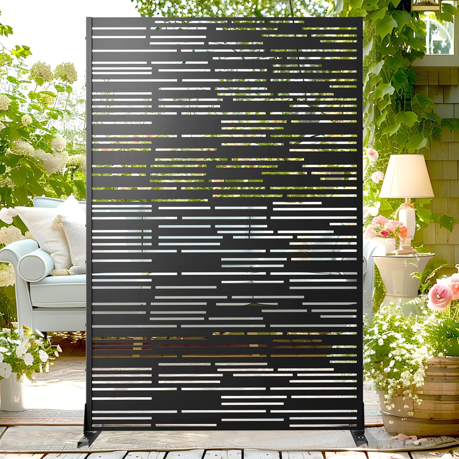 72" H×47" W Metal Privacy Screen Outdoor Privacy Screen Freestanding, for Patio Lawn Deck,Privacy Panels Decorative Privacy Fence(Consists of 3 Panels)-VerdiqueGarden
