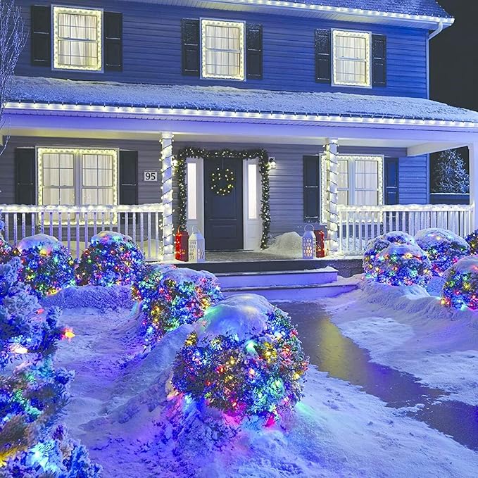 LED Christmas Net Lights Outdoor Christmas Decorations for Bushes,100LED 5ftx5ft Connectable Green Wire Net Christmas Lights for Outdoor indoor Yard Mesh Shrub Tree Decor ,UL Certified(Multicolor)-VerdiqueGarden