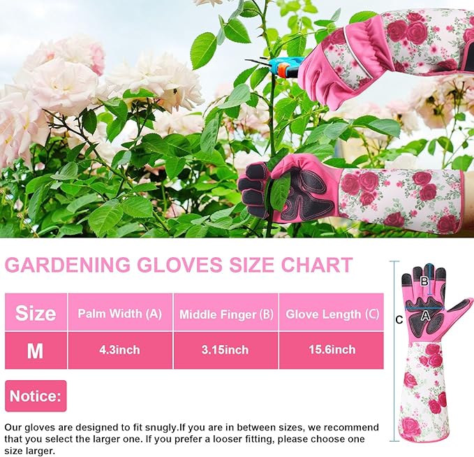 DLY Gardening Gloves for Women, Rose Gloves Gardening Thorn Proof, Long Garden Gloves for Women, Breathable & Durable Leather Gauntlet(Medium, Rose Red)-VerdiqueGarden