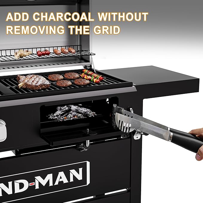 Brand-Man Propane Gas and Charcoal Grill Combo, Dual Fuel BBQ Combo Grill with Stainless Steel Dual Lids & 2 Side Shelves for Outdoor Kitchen & Backyard Barbecue Cooking-VerdiqueGarden