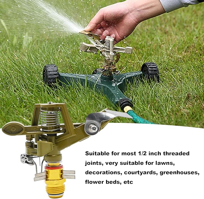 1/2 Inch Brass Impact Sprinkler with Nozzles Adjustable 0-360 Degree Coverage Pattern Heavy Duty Lawn Sprinkler Head for Yard Lawn Grass Patio Garden Irrigation (1Pcs)-VerdiqueGarden