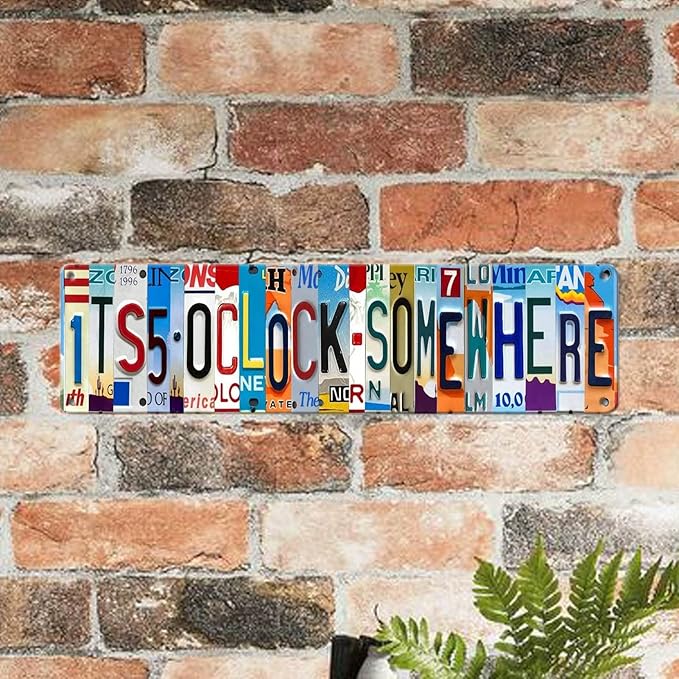 Bar Signs For Home Bar Decor Its 5 O'Clock Somewhere Sign Funny Metal Tin Sign Outdoor Bar Accessories Vintage Surfboard Decor Street Signs For Bedroom Bar Wall Decor Garage Decor It'S Five O'Clock-VerdiqueGarden