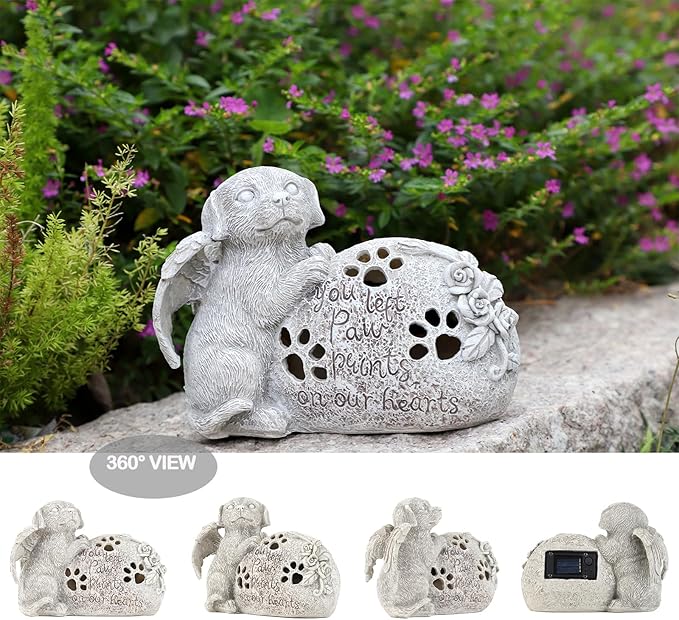 Dog Memorial Gifts Outdoor Statue with Solar Lights,Outdoor Resin Pet Ornament Grave Memorial Angel Decor Stone Effect-VerdiqueGarden