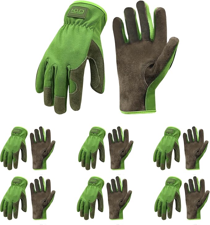 HANDLANDY Leather Work Gloves for Men & Women, Reinforced Durable Garden Gloves, Cowhide Working Glove for Gardening-VerdiqueGarden