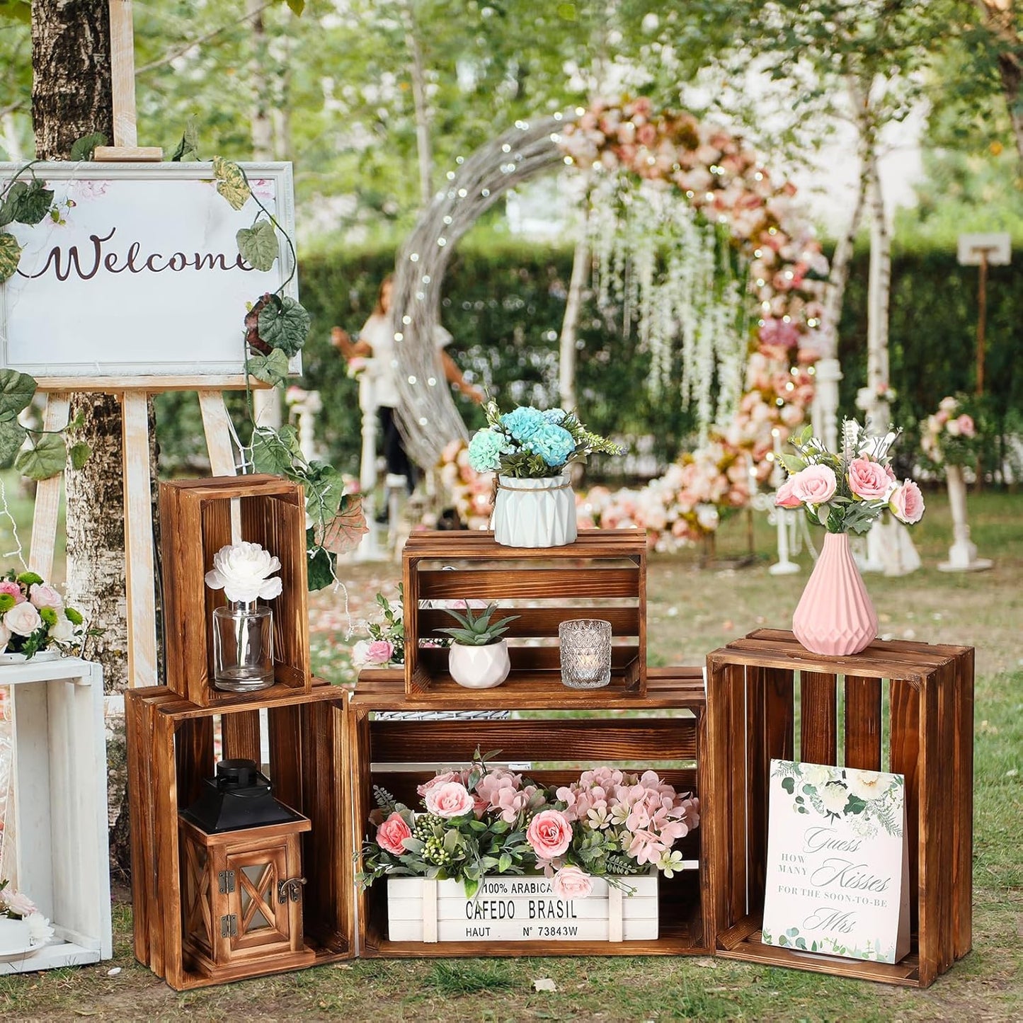 Soaoo 5 Pcs Decorative Nesting Wooden Crates for Storage Display 5 Size Large Small Rustic Wood Decorative Storage Crates with Handle Farmhouse Crate Box Container Made from Pine(Vintage Brown)-VerdiqueGarden