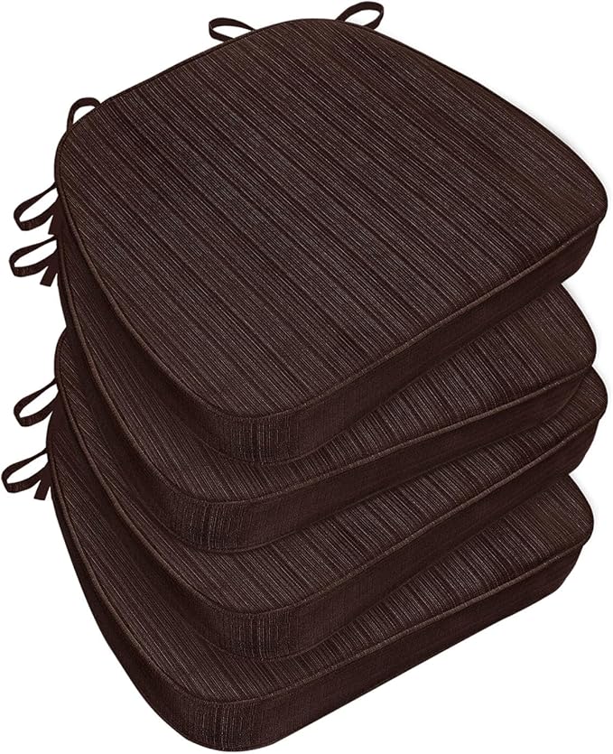 Chair Cushions for Dining Chairs, Indoor Chair Cushions with Ties，Waterproof Chair Pads Set of 4, Brown, 17x16x2.5 Inch-VerdiqueGarden