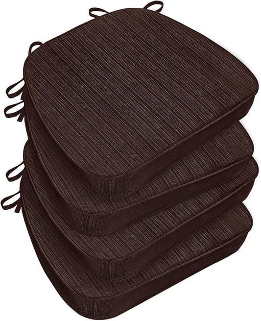 Chair Cushions for Dining Chairs, Indoor Chair Cushions with Ties，Waterproof Chair Pads Set of 4, Brown, 17x16x2.5 Inch-VerdiqueGarden