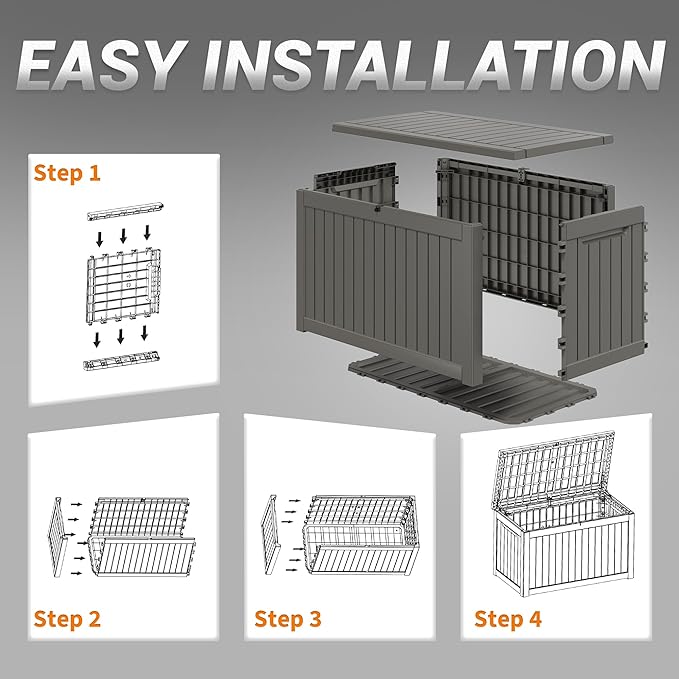 NUNU LAB 230 Gallon Large Resin Deck Box, Waterproof Outdoor Storage Box, Lockable Storage Bin for Patio Furniture, Garden Tools, Pool Accessories, UV-Resistant & All-Weather, Grey-VerdiqueGarden