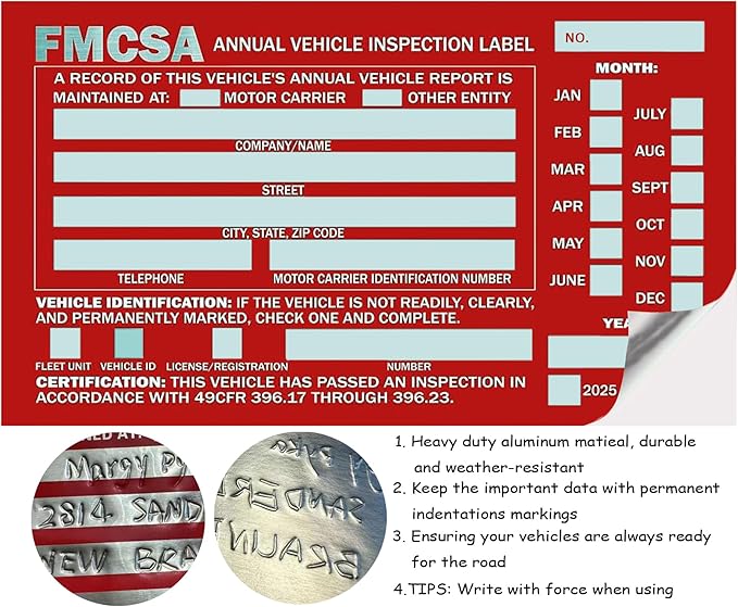 25 Pack 3-Ply Carbonless Annual Vehicle Inspection Report Form with White Interior Inspection Label and Red Exterior Aluminum Inspection Label-VerdiqueGarden