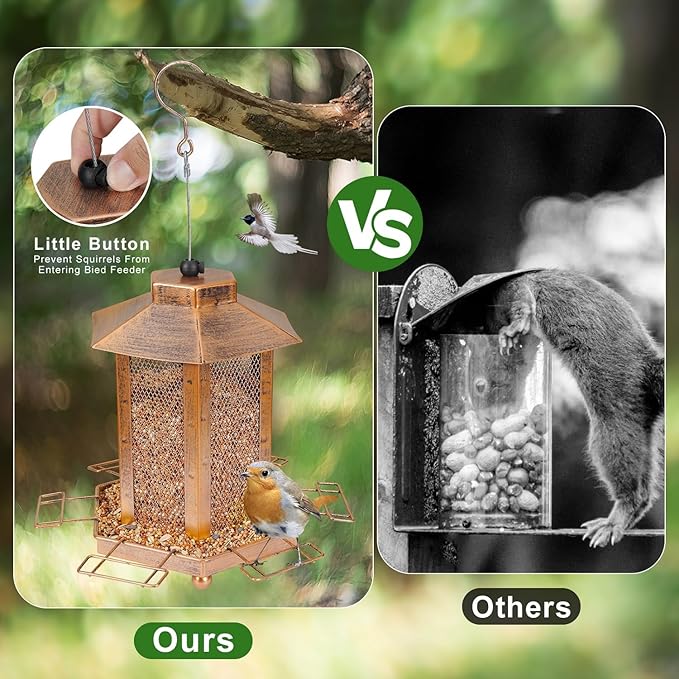 Lantern-Shaped Metal Bird Feeder for Outdoor Hanging, 3.5LB Large Capacity, Garden Decoration - Attracts Wild Birds, Durable Outdoor Bird Feeding Station for Garden Yard Outside Backyard-VerdiqueGarden