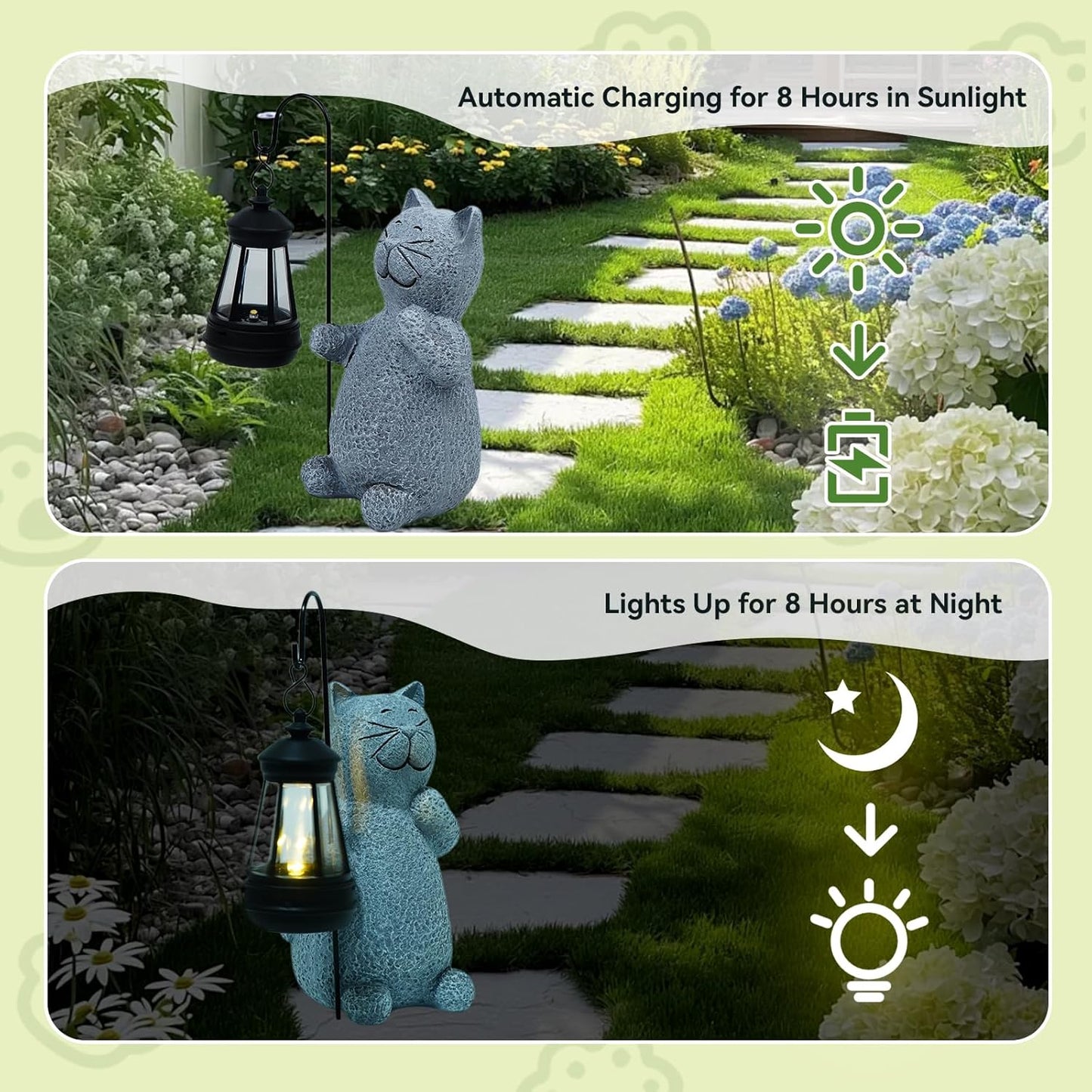 Solar Cat Garden Statues with LED Lights, Outdoor Decor for Patio Yard Balcony - Unique Housewarming Birthday Gifts for Women Mom Grandma-VerdiqueGarden
