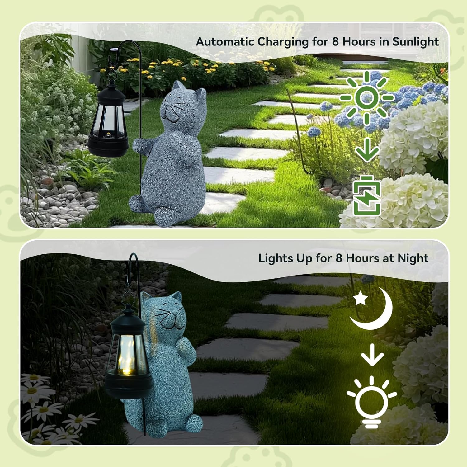 Solar Cat Garden Statues with LED Lights, Outdoor Decor for Patio Yard Balcony - Unique Housewarming Birthday Gifts for Women Mom Grandma-VerdiqueGarden
