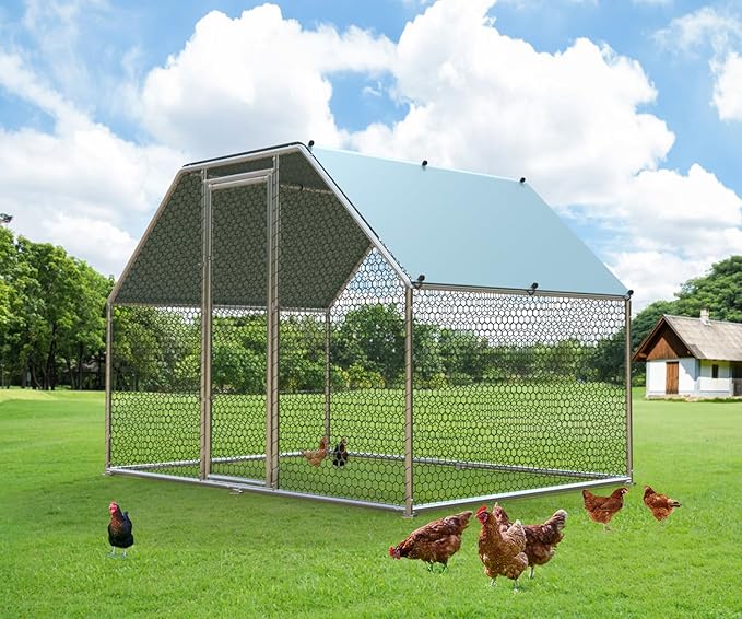 1.26’’ Large Metal Chicken Coop Walk in, Chicken Pen for Chickens, Outdoor Chicken Runs Coops Dog Kennel, Flat Roofed Chicken Runs for Yard with Anti-Ultraviolet Cover (9.2’L x6.2’W x6.4’H)-VerdiqueGarden