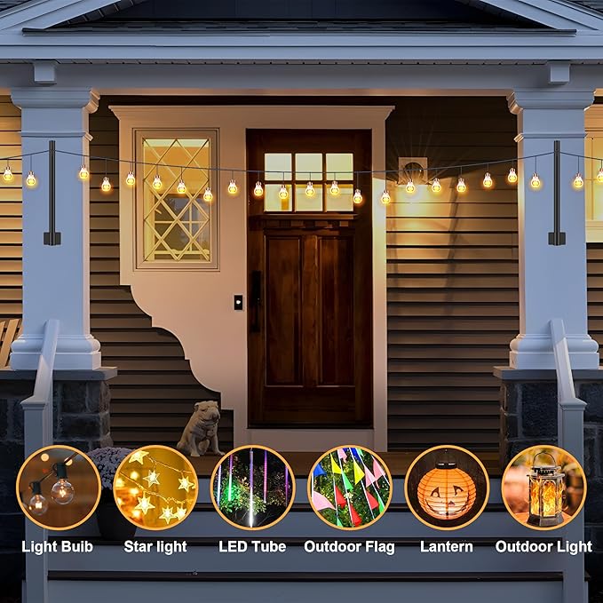 Suchtale 8 Pack 1.3 FT String Light Poles, Suspension Outdoor Fence Post Lights with Clip and Bracket, Outside String Lights Hanging, Wall Mounting Stand for Patio Garden Backyard Wedding Party, Black-VerdiqueGarden