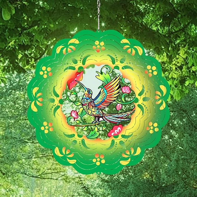 Hummingbird Wind Spinners Metal Hummingbird Gifts for Mom Women Grandma,12inch Hanging Wind Spinner for Outdoor&Indoor Decor Wind Chime Christmas Ornament Gifts for Yard Garden Decoration-VerdiqueGarden