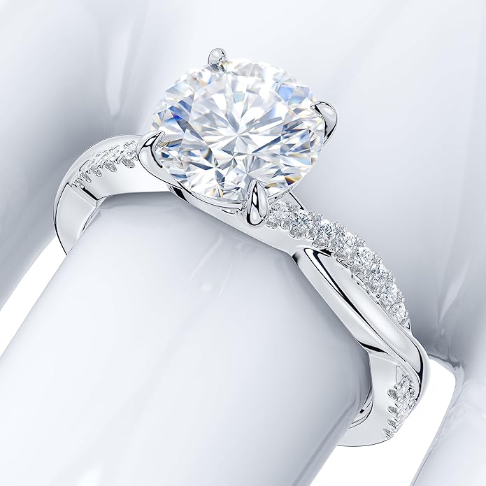 THELANDA Sterling Silver 4-Prong Petite Twisted Vine 2.0 CT Genuine Moissanite Engagement Ring Promise Bridal Ring