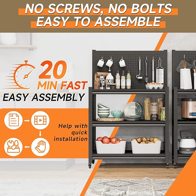 Workbench with Pegboard, Adjustable Heavy Duty Work Table with Wheels, Heavy Duty Workstation, Metal Tool Work Bench for Garage Warehouse Workshop, 48" H x 18" D x 34" W, Black-VerdiqueGarden