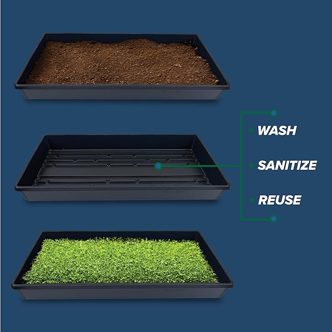 10 Plant Growing Trays (No Drain Holes) - 20" x 10" - Perfect Garden Seed Starter Grow Trays: for Seedlings, Indoor Gardening, Growing Microgreens, Wheatgrass & More - Soil or Hydroponic-VerdiqueGarden