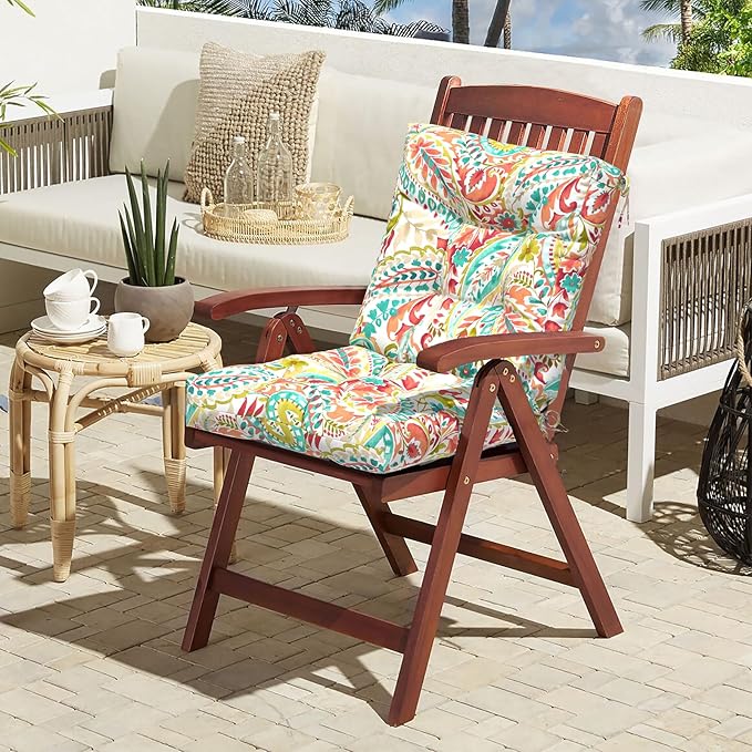 LVTXIII Outdoor Low Back Chair Cushions, Seasonal Replacement Adirondack Chair Cushion with Ties, Patio Waterproof Seat Cushions for Home Garden Use, 21 W x 21 D, Set of 2, Pretty Paisley-VerdiqueGarden