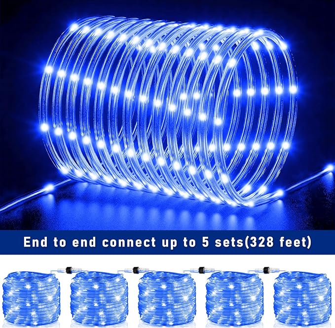 66FT 200 LED Rope Lights for Outside, Christmas String Lights with Waterproof 8 Modes, Flexible and Connectable Plug in Fairy Lights for Outdoor Indoor Bedroom Patio Party Wedding Decorations, Blue-VerdiqueGarden