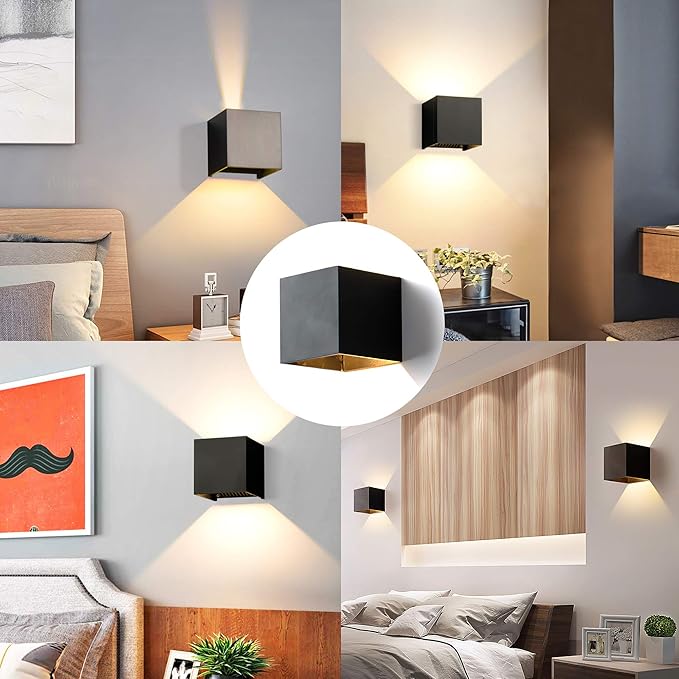LANFU Aluminum 40W 3000K Cube Square Indoor Outdoor IP65 Waterproof Wall Lights Black Modern Wall Sconce LED Lighting Fixture Black 40W Larger Outside for Patio House-VerdiqueGarden