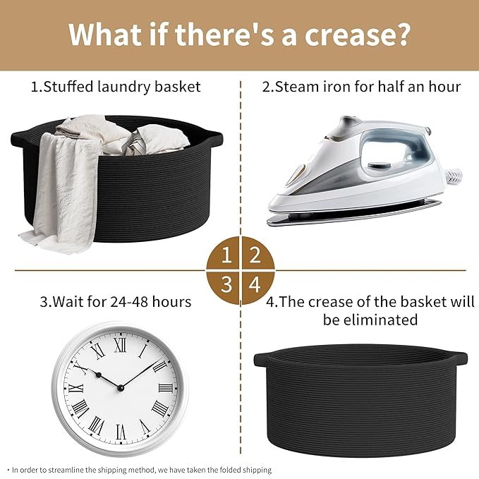 125L Extra Large Blanket Basket, 25" x 16", Jumbo Laundry Woven Baskets Decorative Home, Cotton Rope Basket with Handles, Baby Toy Baskets for Storage, Black, 2PC-VerdiqueGarden