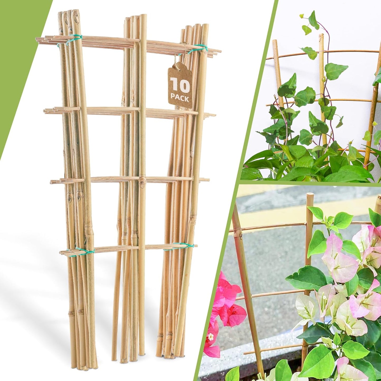 10 Pack 16" Bamboo Trellis for Climbing Plants-Natural Garden Ladder Fan -Shaped Plants Support Trellis for Potted Plant Decor in Door-VerdiqueGarden