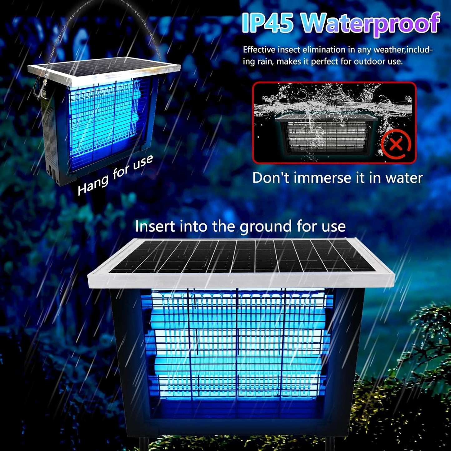 Powerful Solar Bug Zapper Outdoor for 2000 sq.ft with 13FT Extension Cord, Poartable Rechargeable Mosquito Zapper with High Powered, Cordless Solar Fly Zapper for Patio Garden Backyard RV Camping-VerdiqueGarden