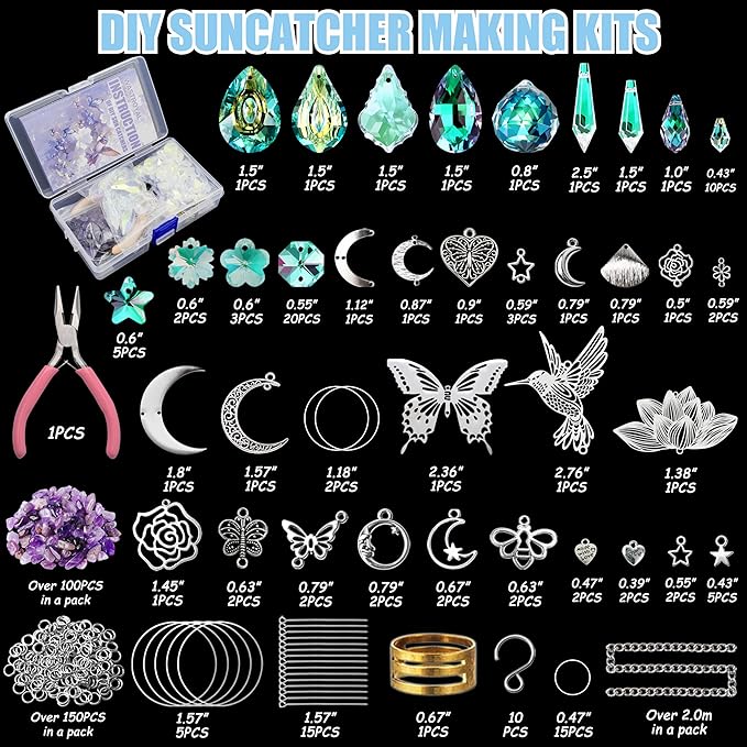 10 Sets DIY Suncatchers 420pcs Sun Catchers Making Supplies Kit Crafts for Adults Hanging Prism Sun Catcher with Crystals Rainbow Maker for Indoor Window Home Wedding Garden Spring Decor (hummingbird)-VerdiqueGarden