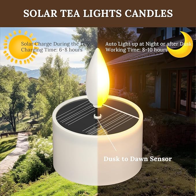 SoulBay Solar Tea Lights Outdoor Waterproof, 12 pcs 1.5" D x 2.1" Reusable Dusk to Dawn Flickering Small LED Tealight Candles, Flameless Votive Candle for Lanterns Patio Garden Camping Decor-VerdiqueGarden
